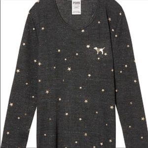 VS PINK COZY WAFFLE LONG SLEEVE TEE BLACK STARS 2017 collection ask available